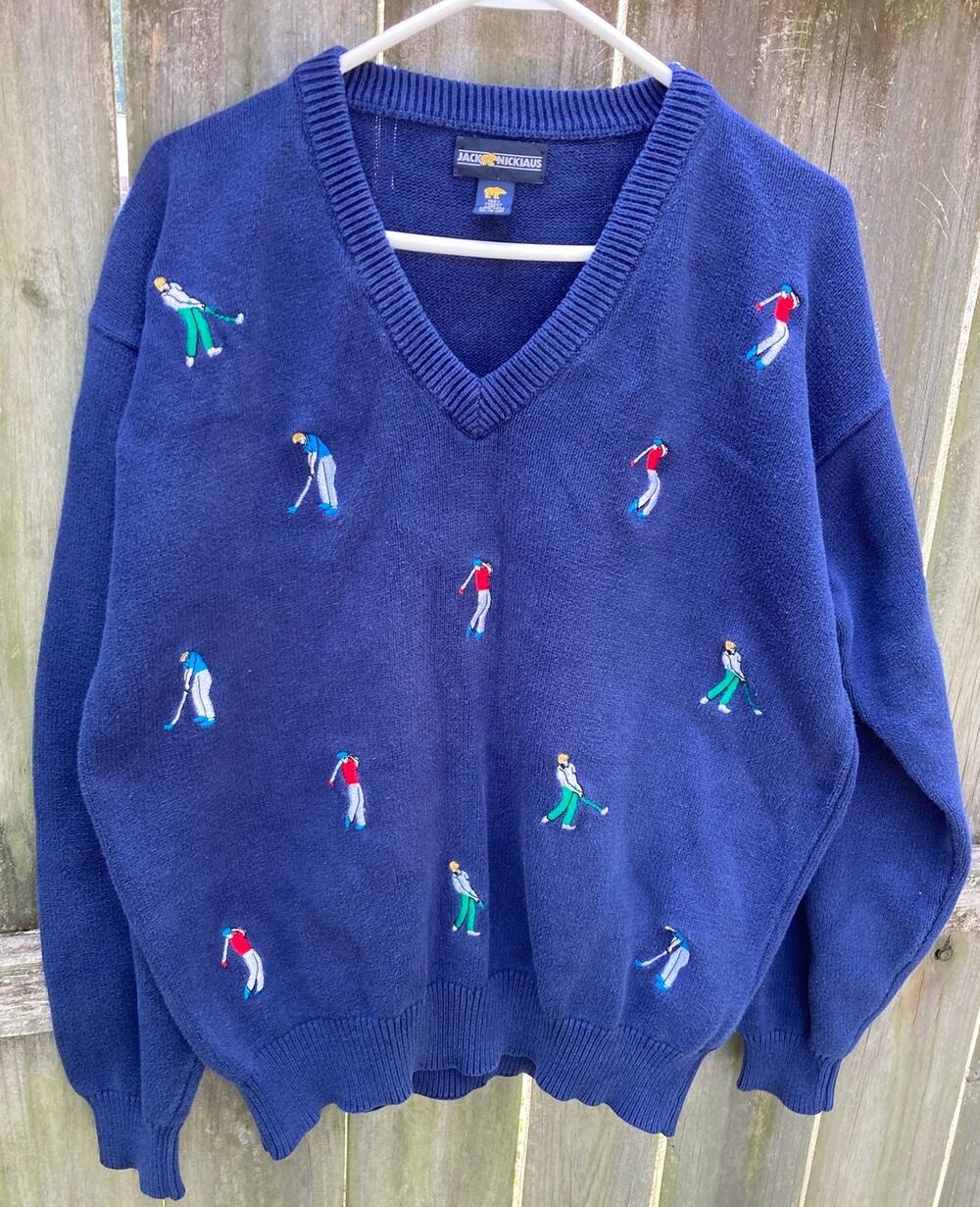 Jack Nicklaus- Vintage Goldenbear Embroidered Golfer Grandpacore Sweater- XL